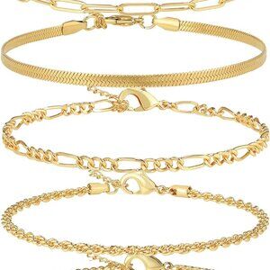 14K Gold/Sterling Silver Plated Anklet Bracelets for Women Waterproof Plus Size